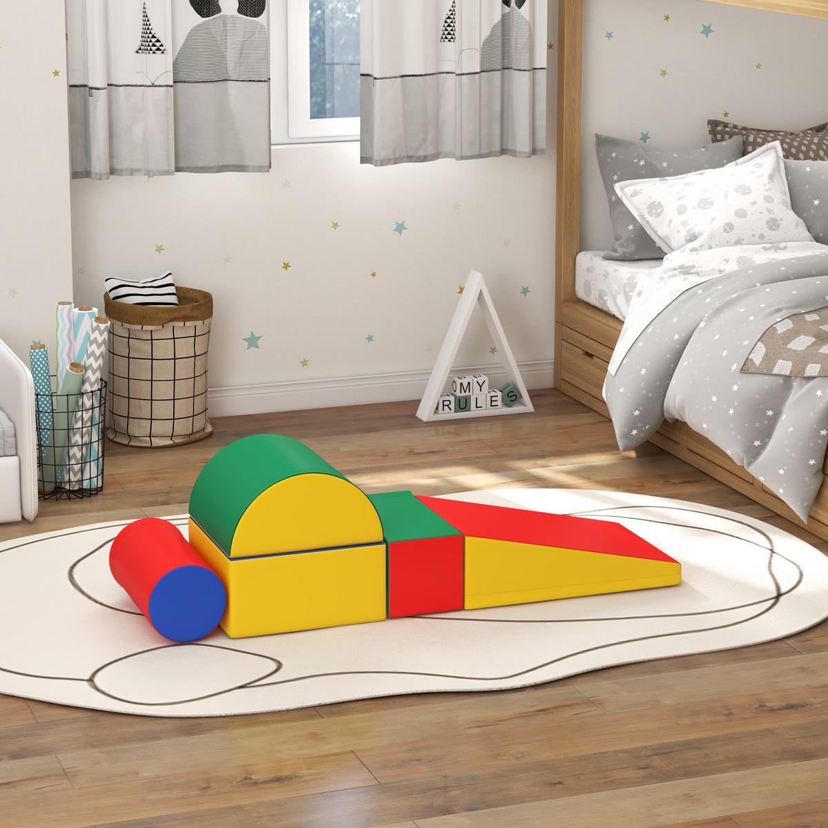 BAUSTEINSET 5er-Set Schaumstoff Bausteine Bauspielzeug für 1-3 Jahre alt Kinder - Multicolor, Textil (40.6/20.3/40.6cm) - HOMCOM
