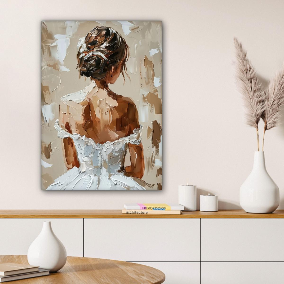 LEINWANDBILD Frau - Farbe - Abstrakt - Beige - Modern Wandbild Wohnzimmer 60x80 cm - Sandfarben, Textil (60/80cm) - MuchoWow