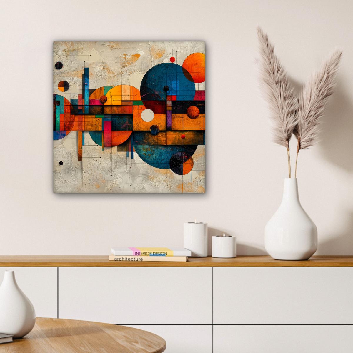 LEINWANDBILD Vintage - Moderne Kunst - Orange - Geometrische Formen Wandbild Wohnzimmer 50x50 cm - Multicolor, Textil (50/50cm) - MuchoWow