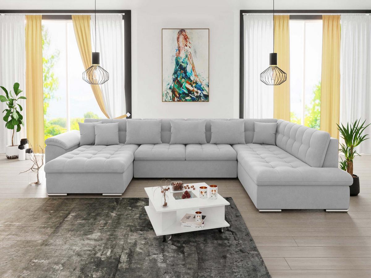 WOHNLANDSCHAFT Niko Bis, Seite: Links - Silberfarben, Holz/Textil (348/76/205cm) - MIRJAN24