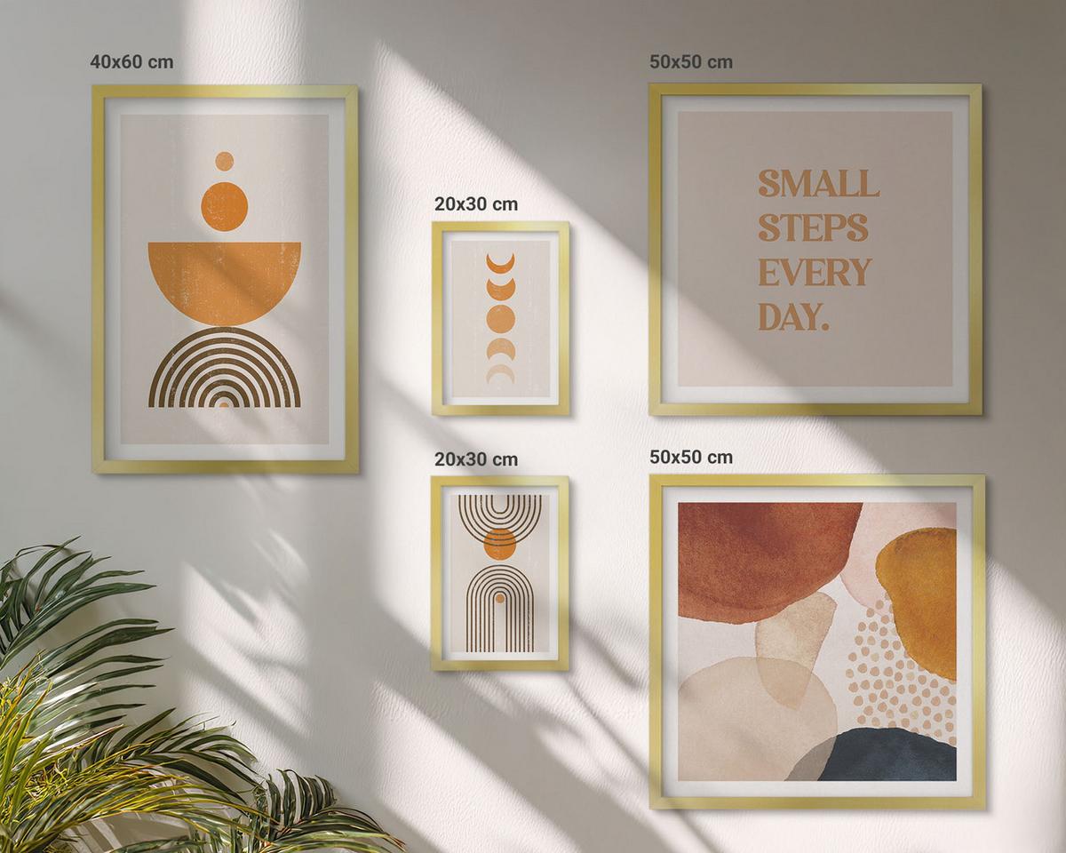 BILDER SET 5er Set - 50x50 cm & 20x30 cm & 40x60 cm Goldrahmen - Boho-minimalistische Dekorationen - Goldfarben, Kunststoff (40/60cm) - TULUP