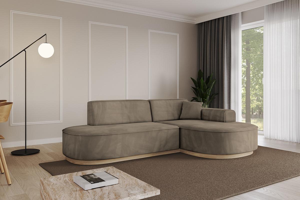 ECKSOFA Ottomane Rechts MARI-L1-v1 - 243x171x83 cm Dunkelbraun Velours - Dunkelbraun, Holzwerkstoff/Textil (171/243cm) - ALTDECOR