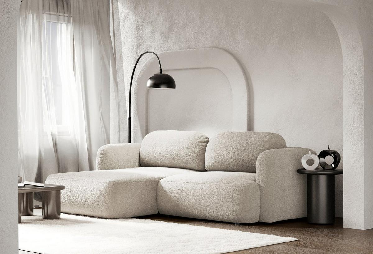 ECKSOFA Tvoya Hellbeige Bouclé - Ecru/Schwarz, Kunststoff/Textil (267/175cm) - Selsey