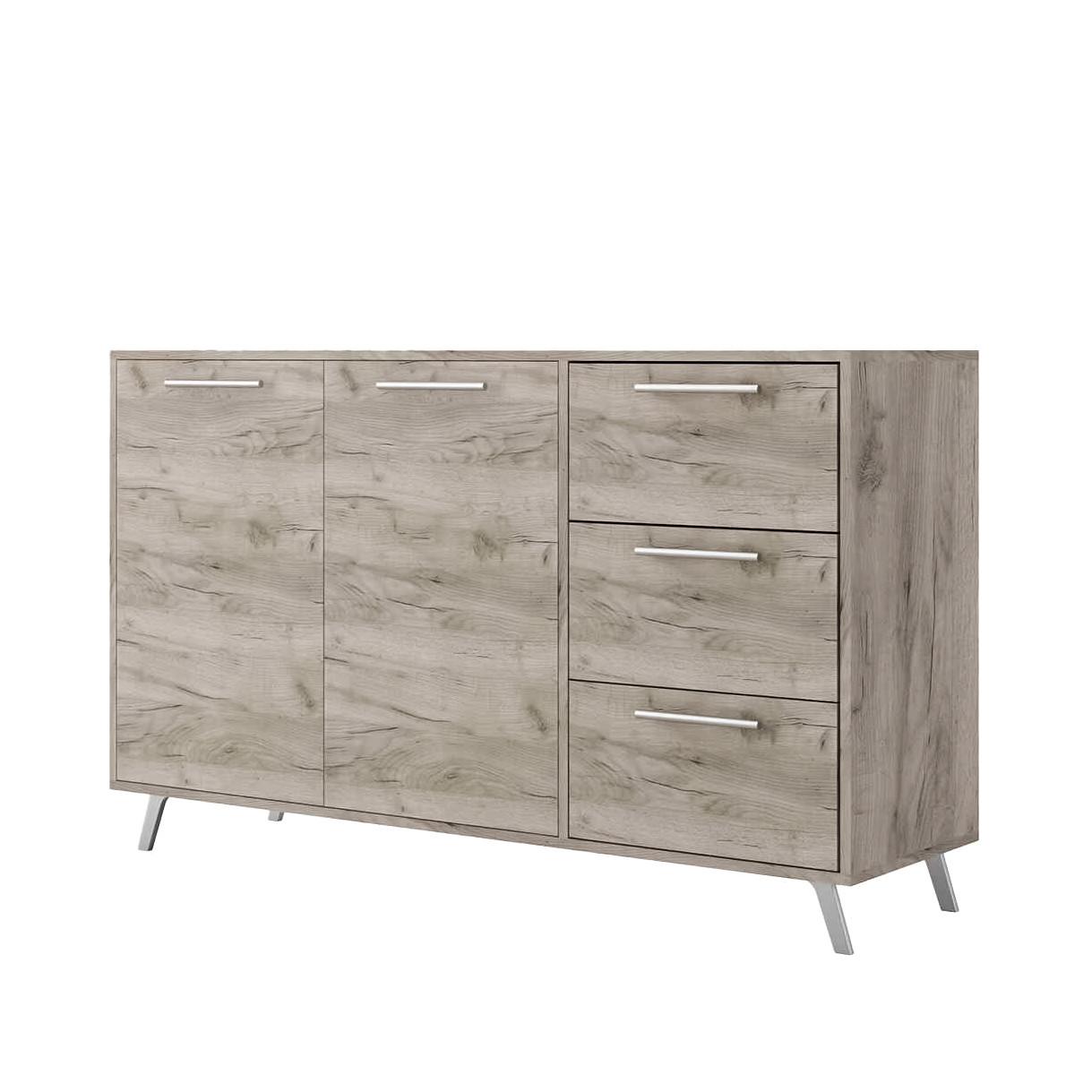 KOMMODE ELISE 140/86/41cm mit 3 Schubladen 2 Türen Eichefarben - Eichefarben, Holzwerkstoff (140/86/41cm) - MASSENO