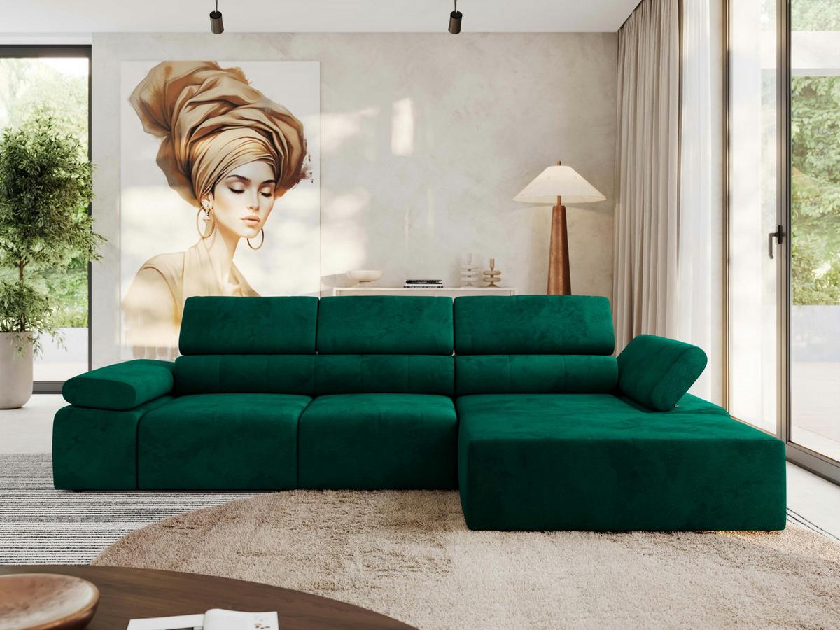 ECKSOFA RILASSO L Dunkelgrün Velvet - rechts - Dunkelgrün/Schwarz, Kunststoff/Textil (174/296cm) - MKS