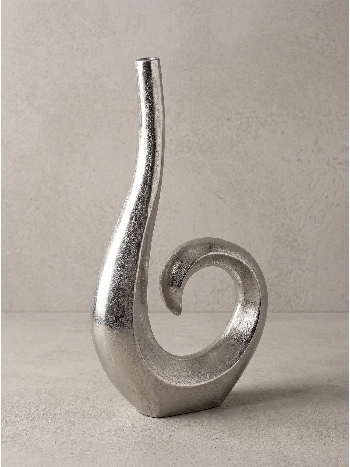 METALLVASE BAVENO, Aluminium, handgefertigt, Silber, 26 x 8 x 47 cm - Silberfarben, Metall (47cm) - KADIMA DESIGN