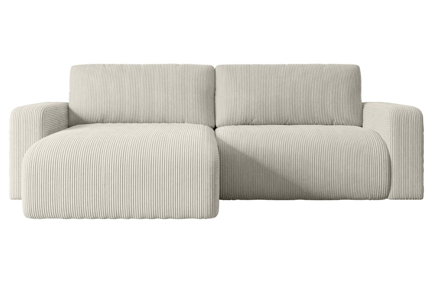 ECKSOFA mit Schlaffunktion und Bettkasten KLEEA-L - 247x143x83 cm Creme Cord - Hellgrau/Creme, Holzwerkstoff/Kunststoff (247/143cm) - ALTDECOR