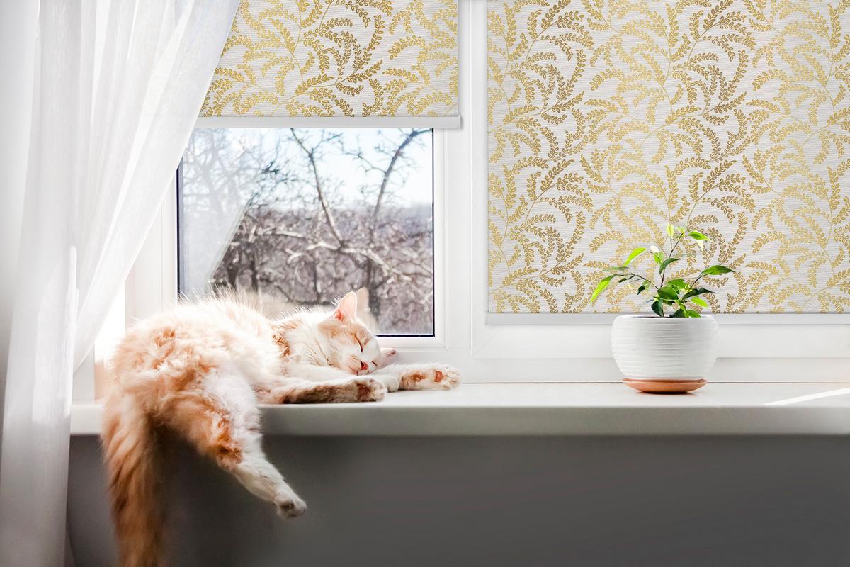INNENROLLO - Fensterrollo - Rollo - 80x140 cm - Goldene Zweige - Gelb, Kunststoff (80/140/0.5cm) - TULUP