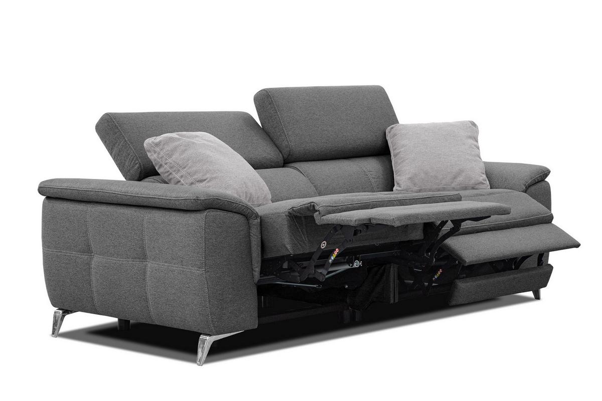 SOFA PLAUEN 3-Sitzer mit 2 Relaxfunktionen, dunkelgrau - Dunkelgrau/Silberfarben, Holzwerkstoff/Textil (214/83/105cm) - Wozimo