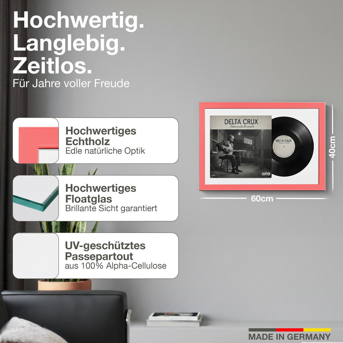 SCHALLPLATTEN RAHMEN 40/60 für Cover & Vinyl - Rot, Holz (60/40cm) - K-Möbel