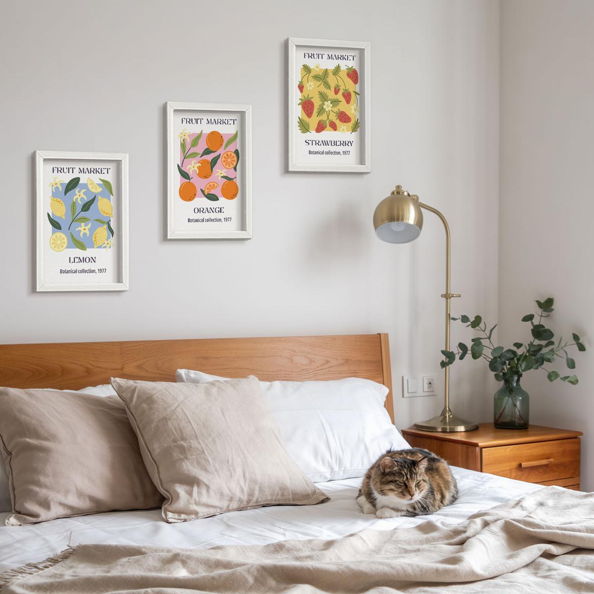 BILDER SET 3er Set - 20x30 cm Weißer Rahmen - Fruchtposter Zitronen Erdbeeren - Weiß, Kunststoff (20/30cm) - TULUP