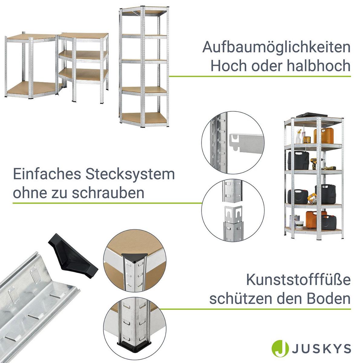 ECKREGAL Lagerregal Corner Basic verzinkt 180x70x70 cm - Silberfarben, Metall (70/180/70cm) - Juskys
