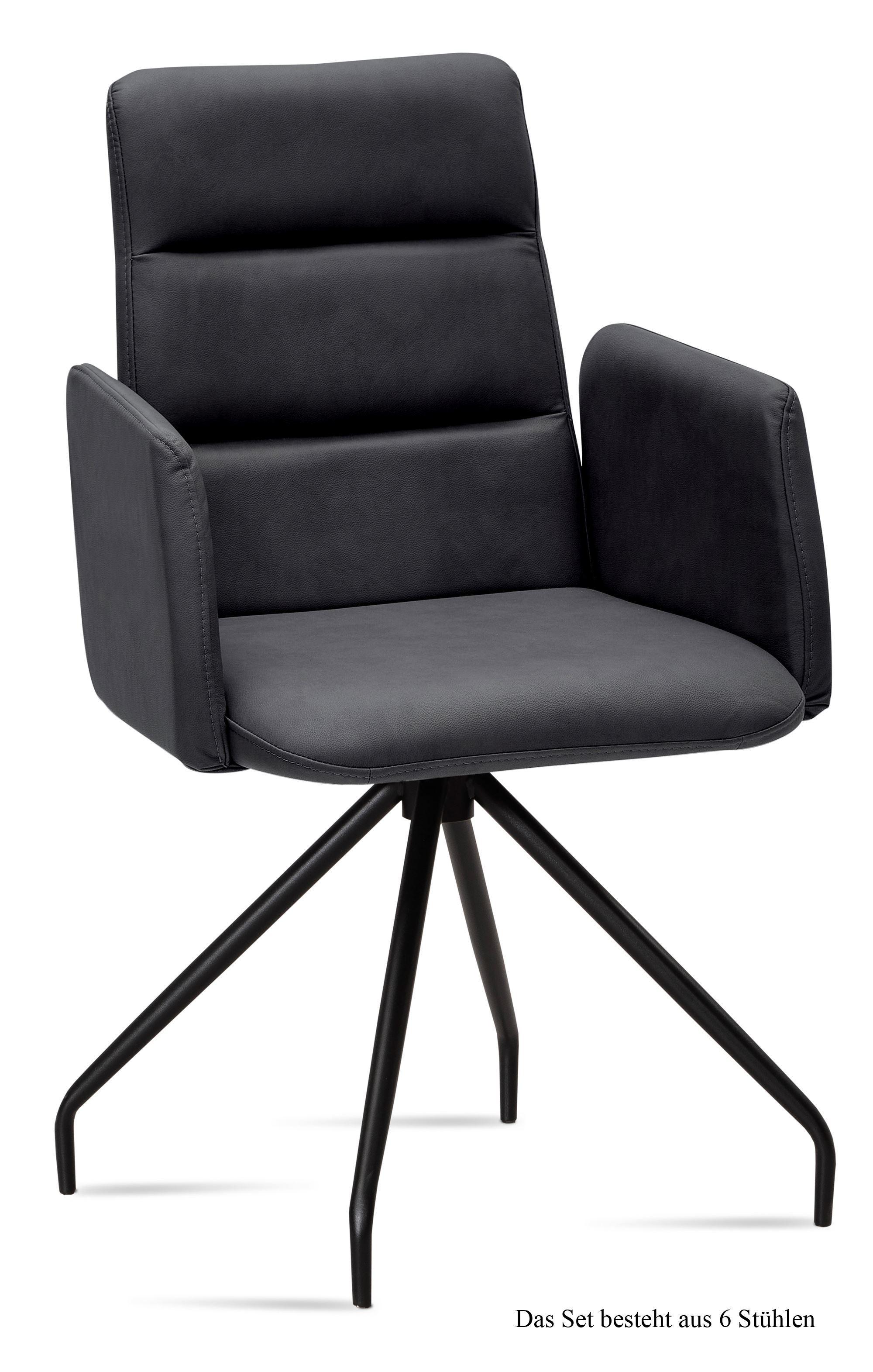 ARMLEHNSTUHL (6er-Set) Devora 52x92x60 Schwarz/Anthrazit - Anthrazit/Schwarz, Kunststoff (60/92/52cm) - 58aufmkessel