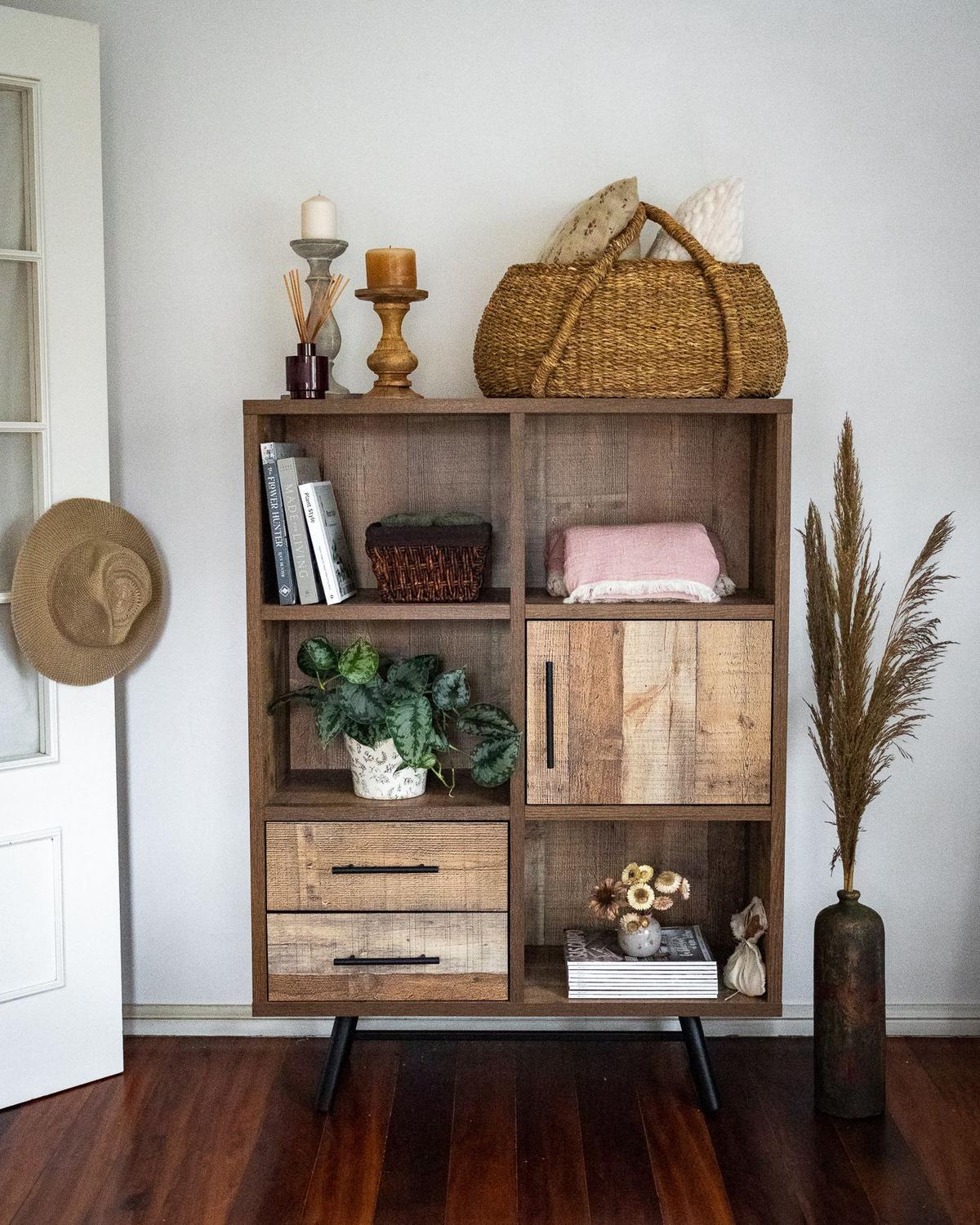 REGAL 4 Fächer Atlanta - Hellbraun, Holzwerkstoff (97/131/36cm) - Beliani