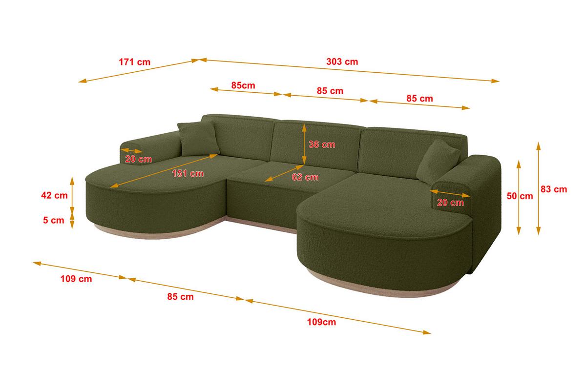 WOHNLANDSCHAFT MARI-U1-v1 - 303x171x83 cm Grün Bouclé - Grün, Holzwerkstoff/Textil (303/83/171cm) - ALTDECOR