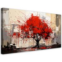LEINWANDBILD Baum Abstraktion Rot 80x40cm - Rot, Textil (80/40cm) - Feeby