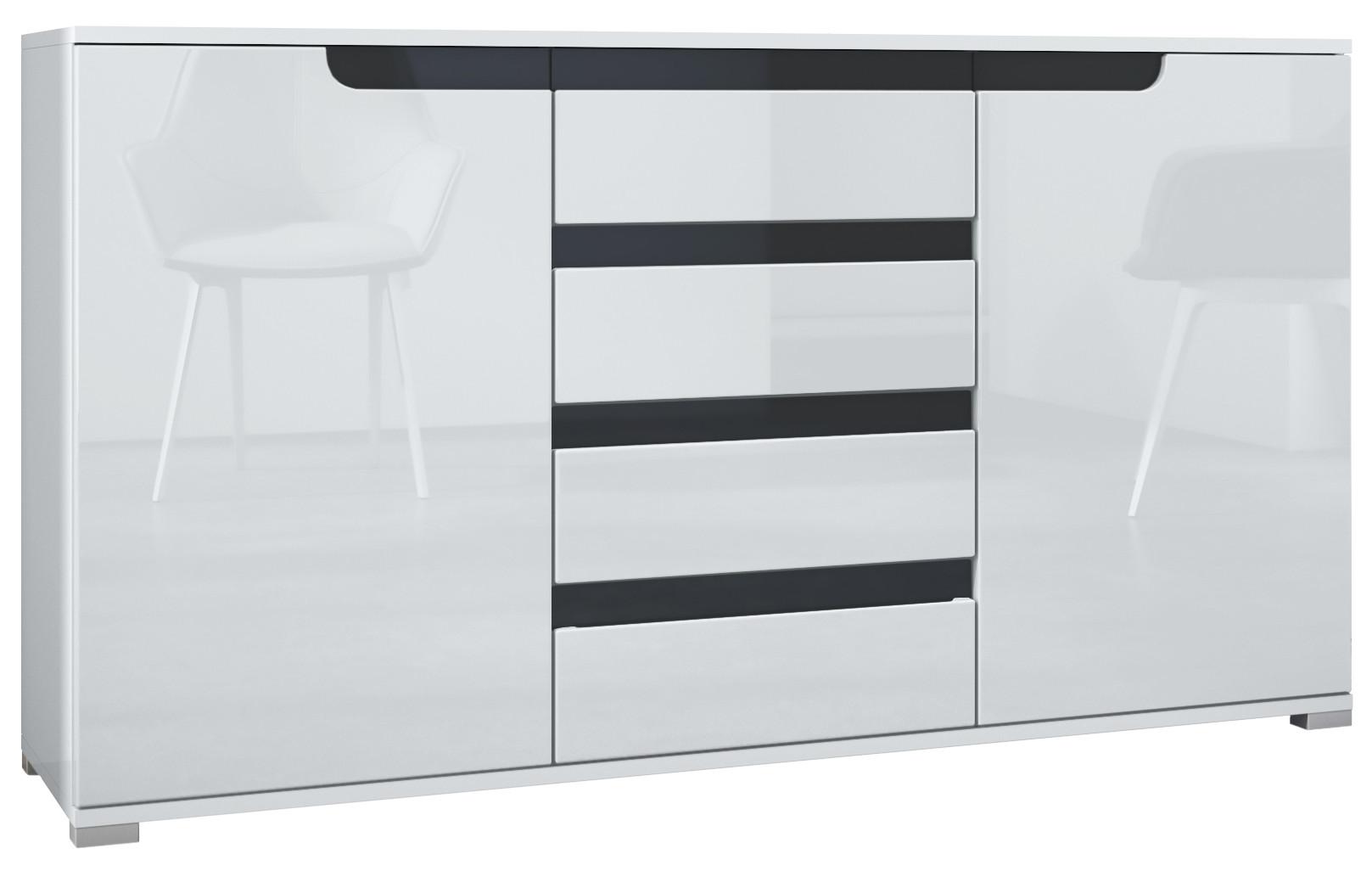 SIDEBOARD Sylt Weiß Hochglanz / Schwarz Hochglanz - Weiß Hochglanz, Holzwerkstoff (138.5/75.5/35cm) - Vladon
