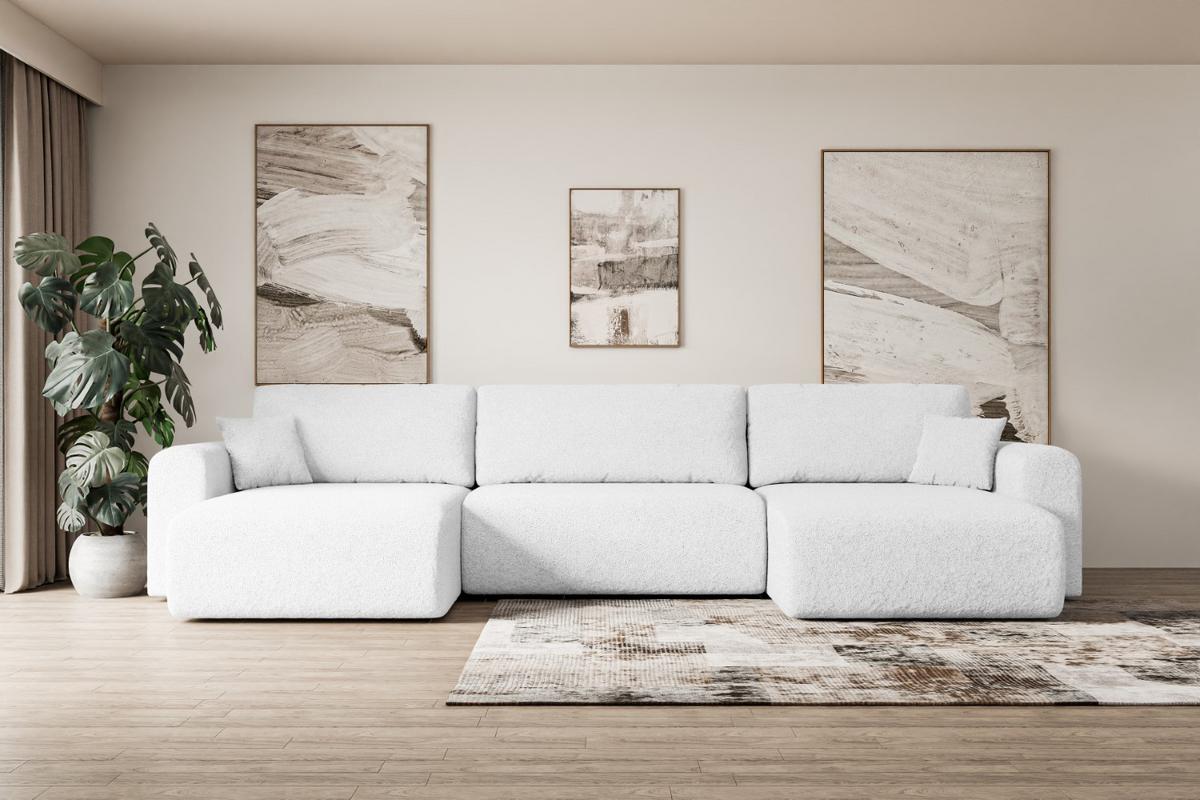WOHNLANDSCHAFT mit Schlaffunktion und Bettkasten ORRO-U - 362x145x83 cm Weiß Bouclé - Schwarz/Weiß, Holzwerkstoff/Kunststoff (362/83/145cm) - ALTDECOR