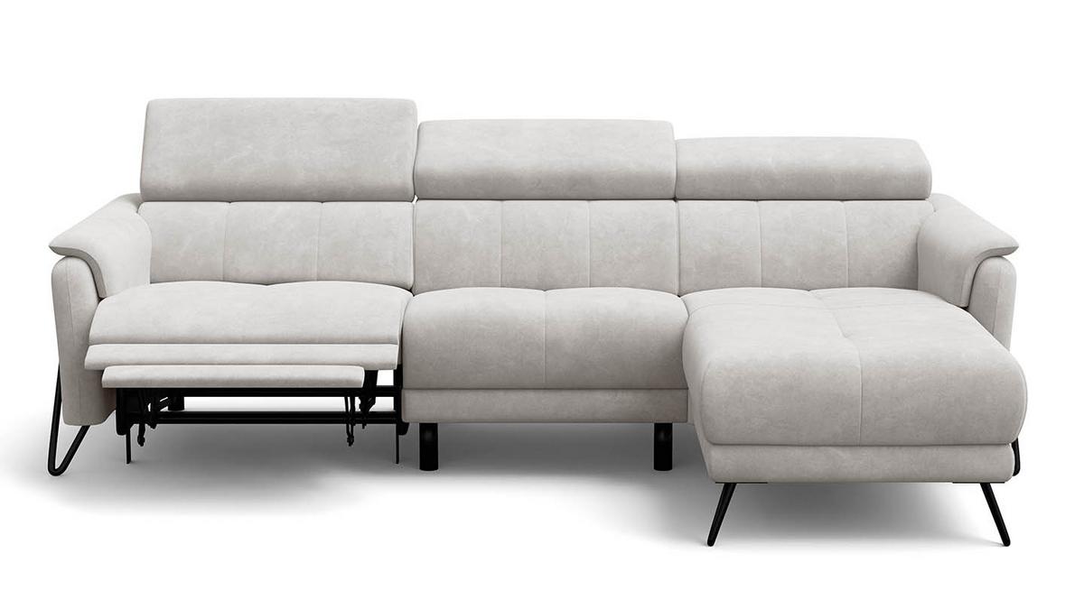 ECKSOFA RODEN 4-Sitzer mit Relax, creme, Veloursstoff - Creme, Holz/Textil (268/92cm) - Wozimo