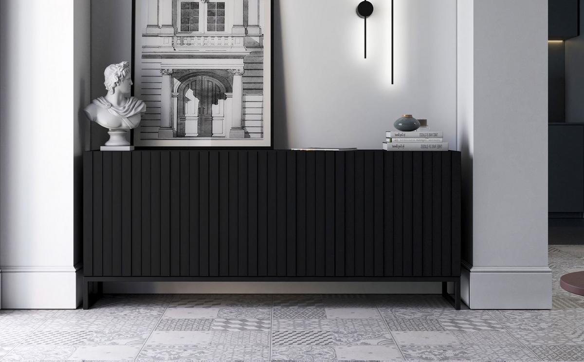 KOMMODE Elpis 3D Schwarz Matt mit metallrahmen Glamour 168 cm - Schwarz, Holzwerkstoff (168/72/36.5cm) - Meble Lindner