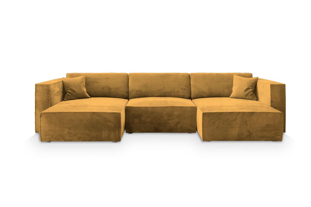 WOHNLANDSCHAFT SARMO M Gelb Velours-Stoff mit Schlaffunktion - Gelb/Grau, Holz/Kunststoff (347/70/148cm) - MASSENO