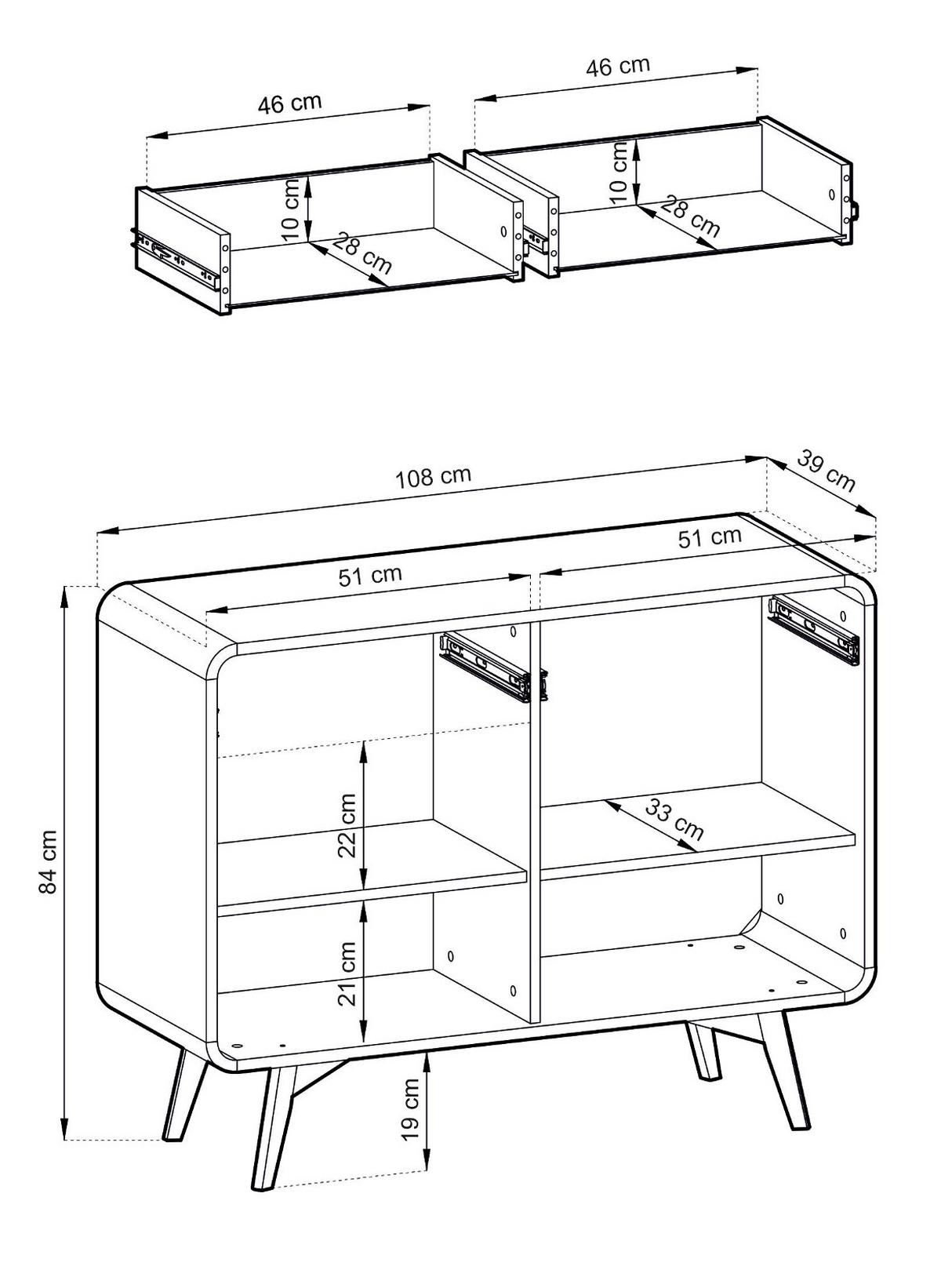 SIDEBOARD Eiche natur skandinavisch 108 cm, Kommode mit Push-to-Open - Eichefarben, Holz/Holzwerkstoff (108/84/39cm) - Furn.Design
