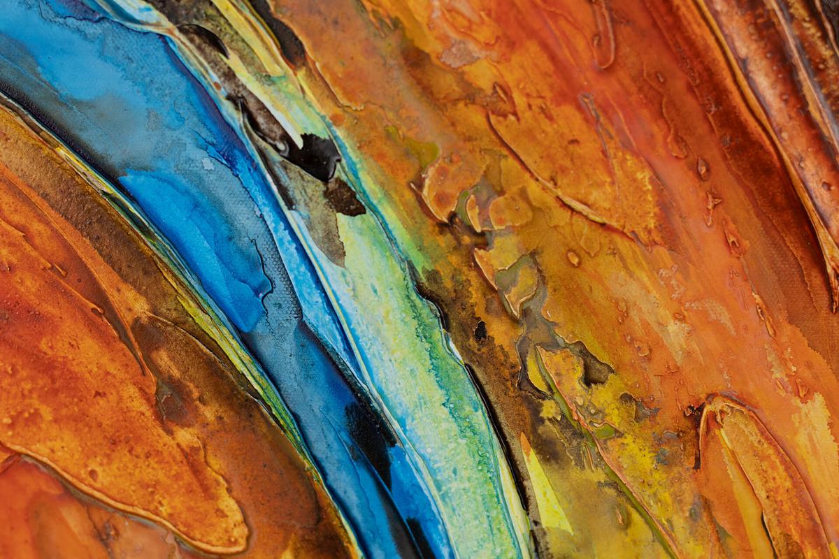 ACRYLBILD HANDGEMALT 60/90 cm - Blau/Kupferfarben, Holz/Textil (60/90cm) - KUNSTLOFT