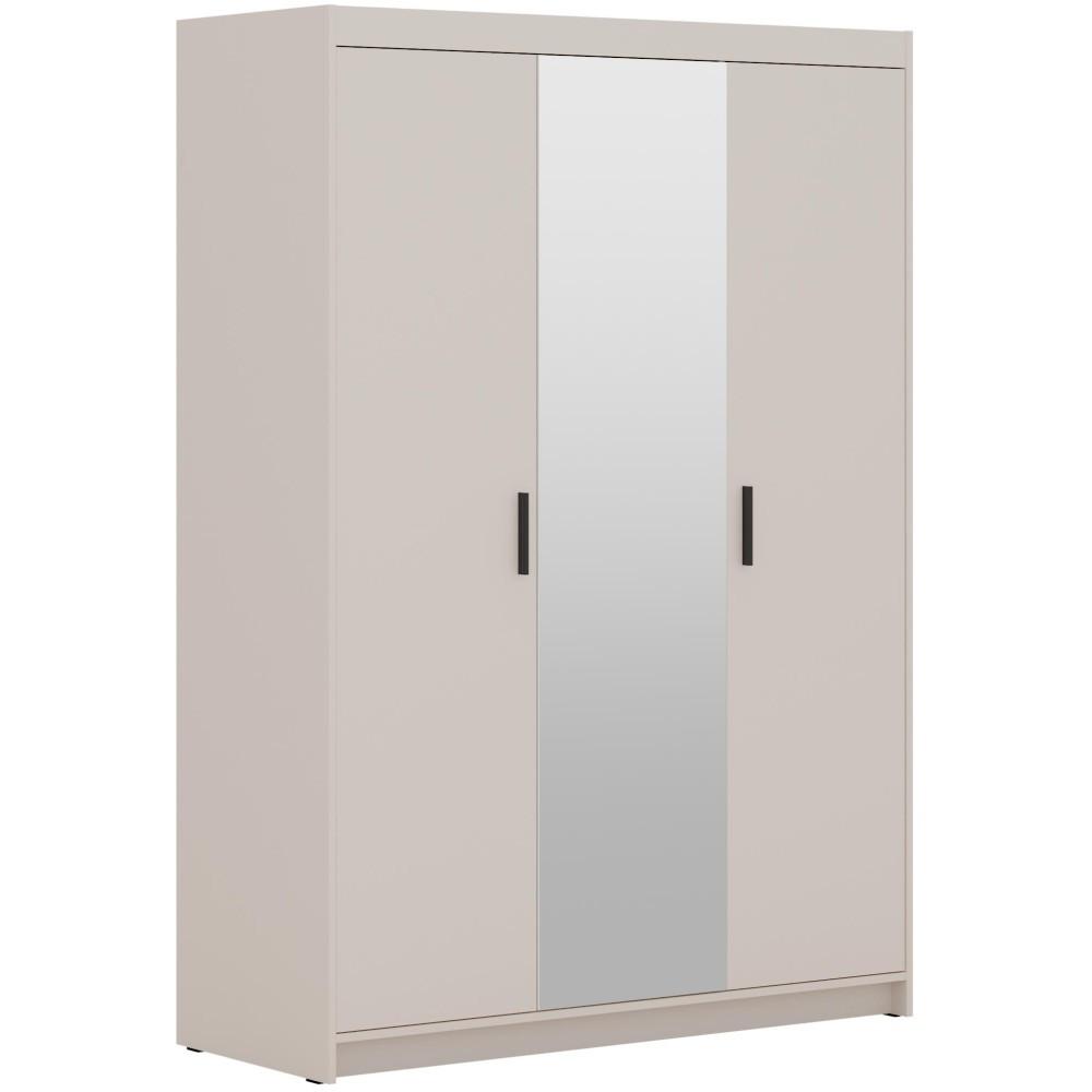 DREHTÜRENSCHRANK Elena mit 3 Türen, mit Spiegel, Sandbeige - Sandfarben, Holzwerkstoff (130/190/53cm) - Beautysofa