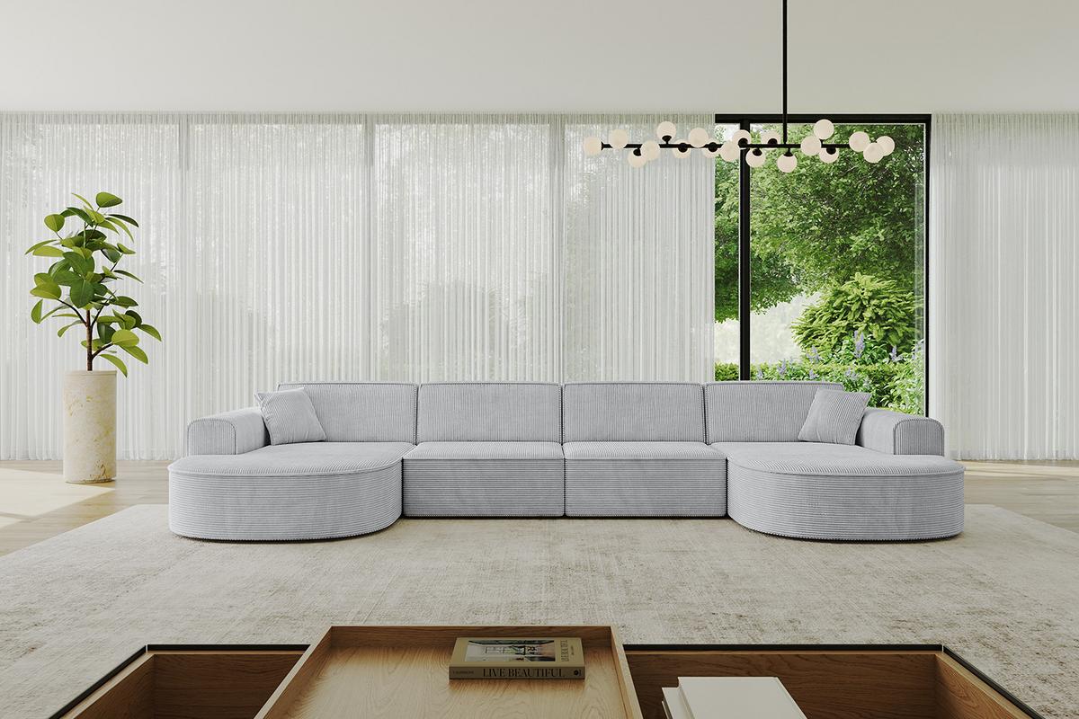WOHNLANDSCHAFT MARI-U2 - 388x171x79 cm Grau Cord - Schwarz/Grau, Holzwerkstoff/Kunststoff (388/79/171cm) - ALTDECOR