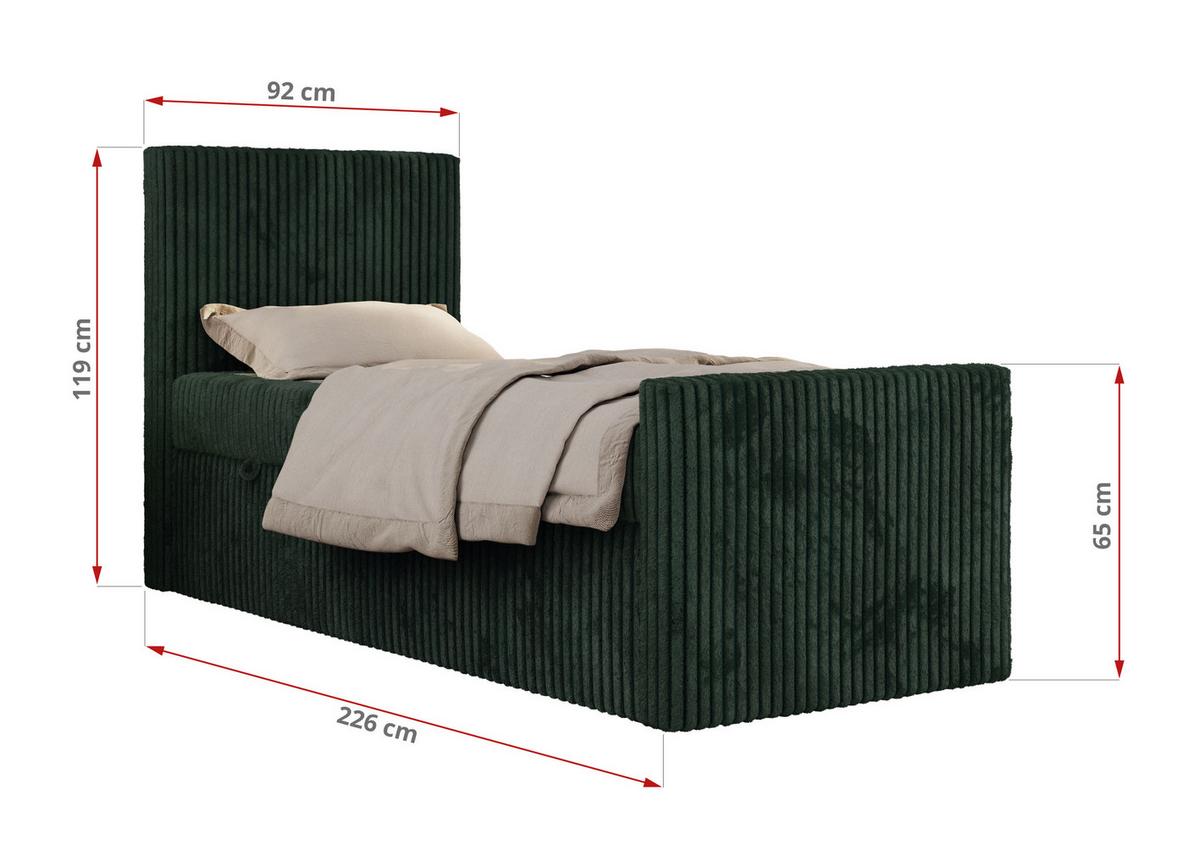 JUGENDBETT TILIO DUO 90/200 - Dunkelgrün Cord - H3 - Links Seite - Dunkelgrün, Textil (90/200cm) - MKS