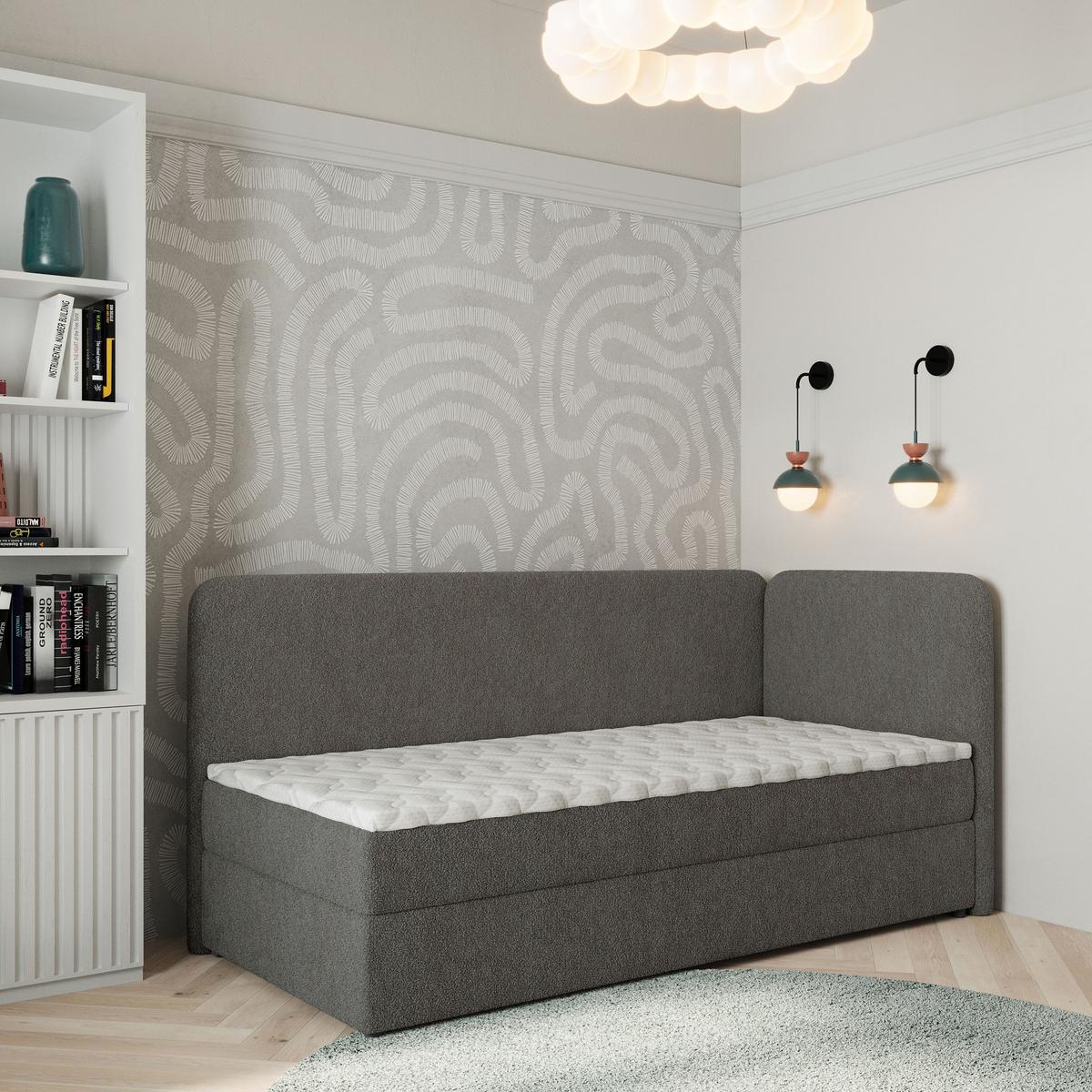 BOXBETT GINA 100x200 cm mit Matratze und Topper, H2+H3 - Grau - Grau, Holz (100/200cm) - MASSENO