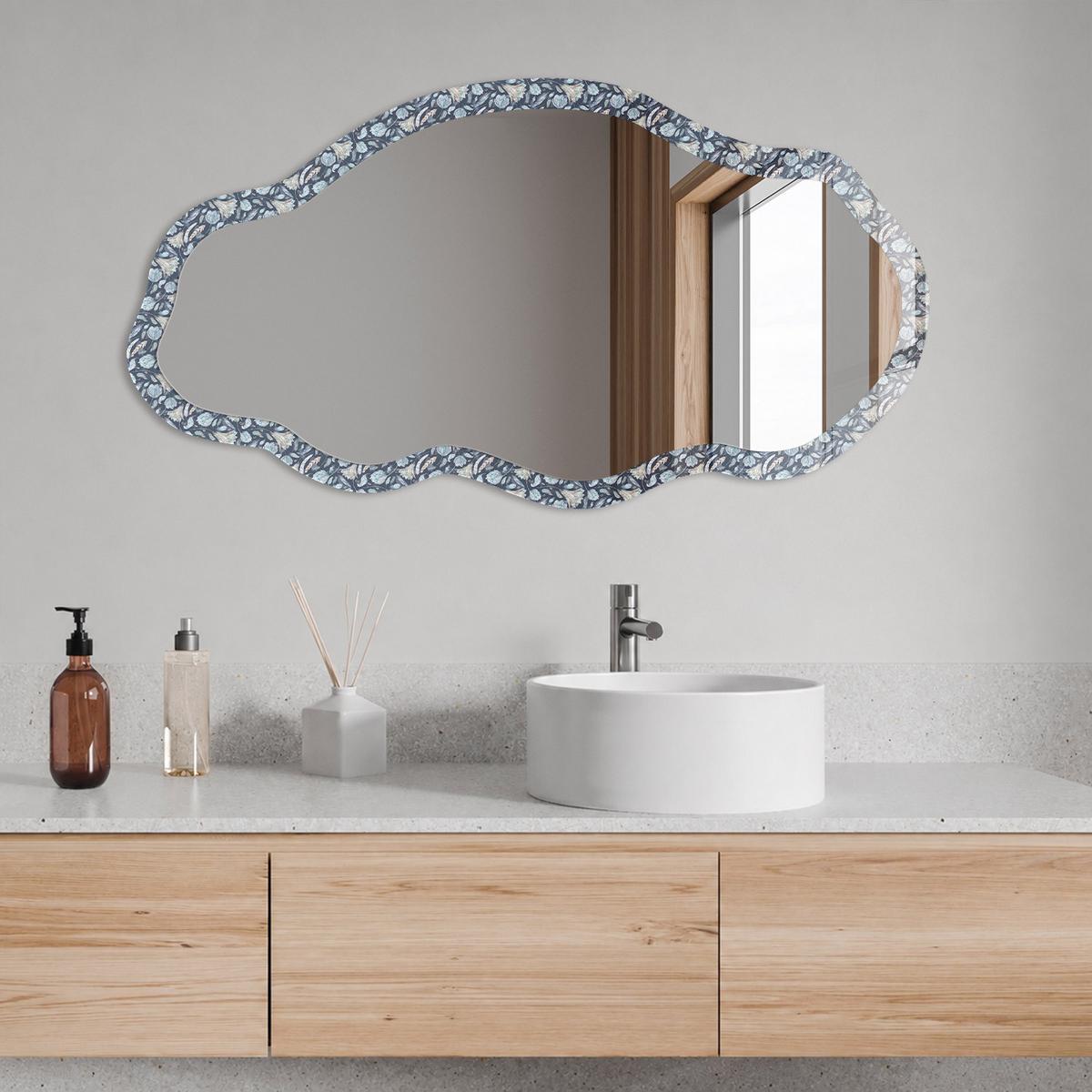SPIEGEL 90x45 cm asymmetrisch mit Druck - Pflanzenmuster - Transparent, Glas (45/90/0.4cm) - TULUP