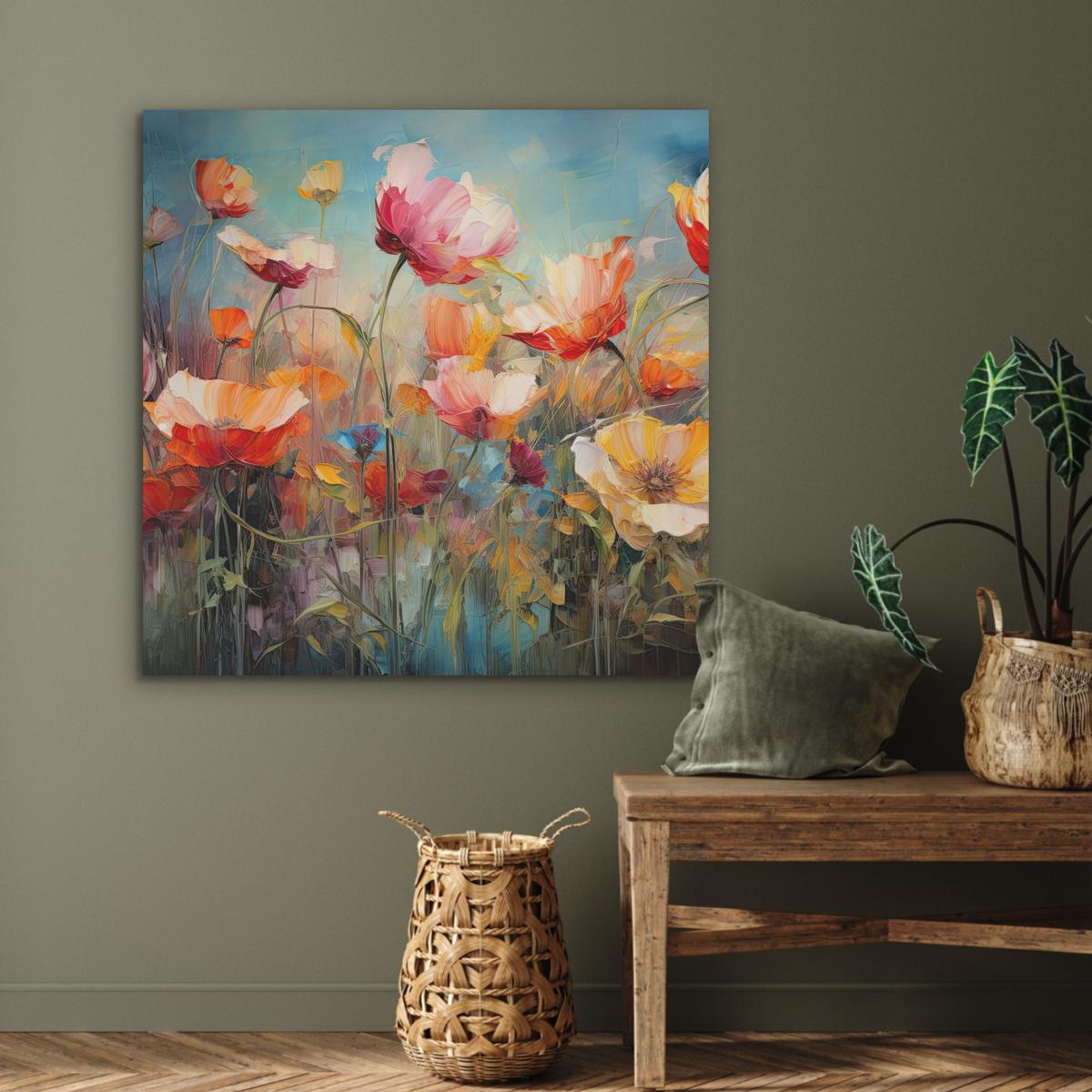 AKUSTIKBILD Blumen - Aquarell - Kunst - Botanisch - Natur Akustikpaneele 90x90 cm - Orange, Kunststoff (90/90/0.9cm) - MuchoWow