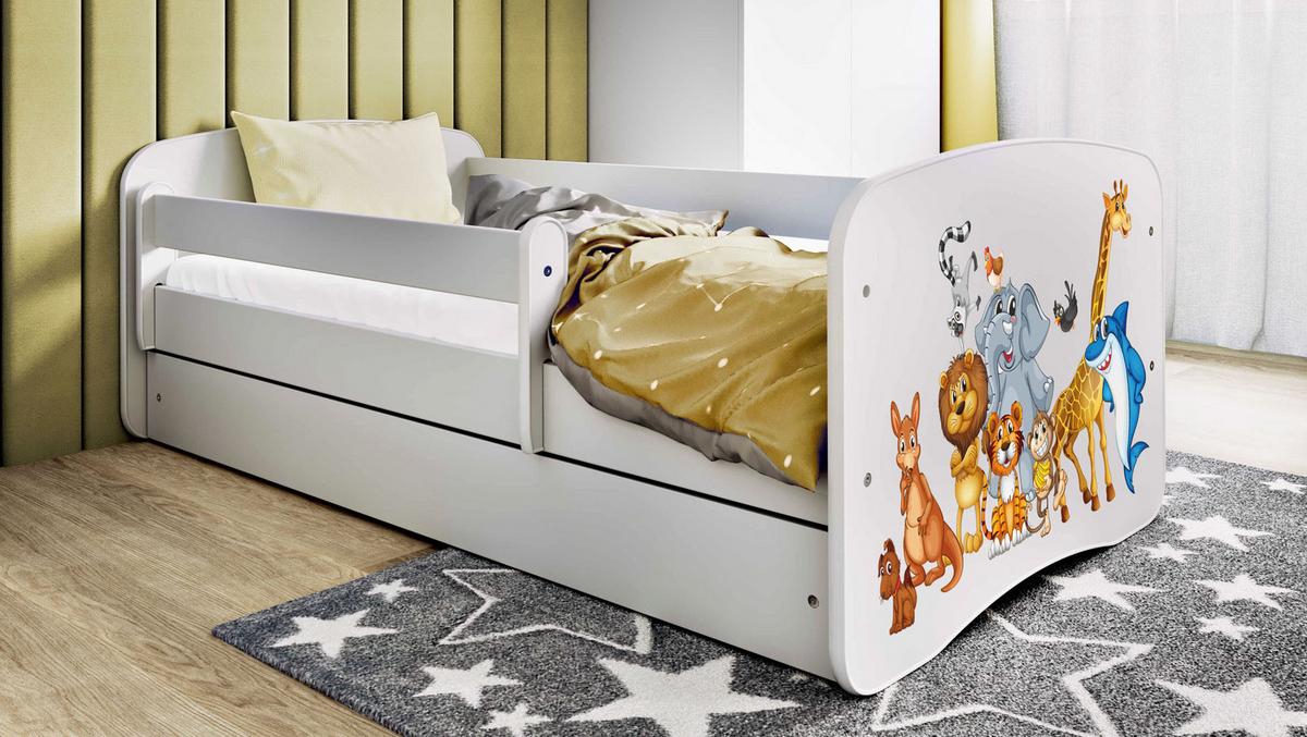 KINDERBETT Emily mit Schublade und Matratze, Weiß 70x140 cm - Braun, Holzwerkstoff (140/70cm) - WFL GROUP