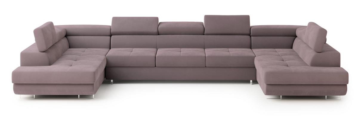 WOHNLANDSCHAFT ISOLANO Lila Velours-Stoff mit Schlaffunktion - Lila, Holz (408/90/202cm) - MASSENO