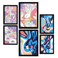 POSTER Set Mit 6 Ethikstile In Blume Zusammenfassung Ästhetische Dekorative Gemälde Für Ihr Wohnzimmer, Schlafzimmer, Zuhause A3 & A4 Schwarzer Rahmen - Schwarz, Papier (29/3cm) - Nacnic