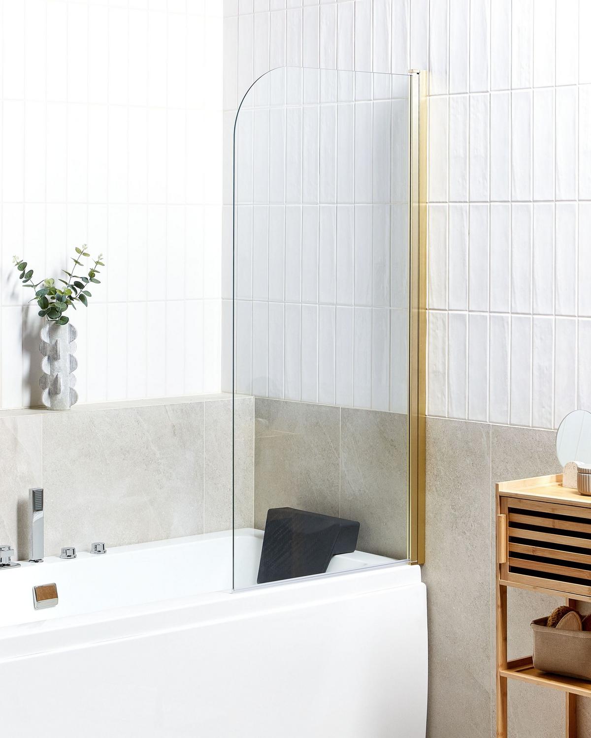 BADEWANNENAUFSATZ 140/70 cm Gold Lapan - Transparent, Glas (70/140cm) - Beliani