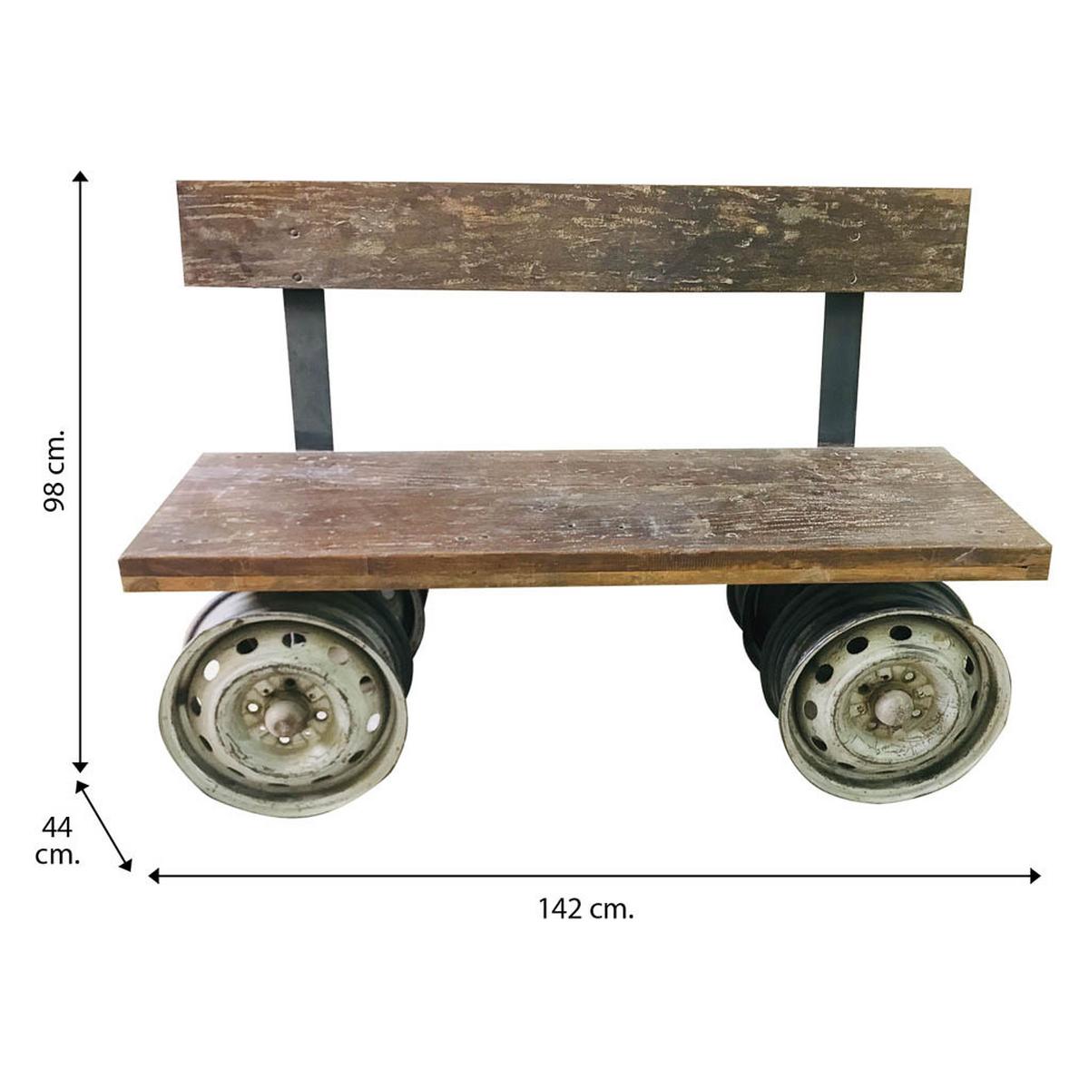 BANK aus Metall und Holz, braun, 142x44x98cm - Multicolor, Holz (142/98/44cm) - Wanderlust