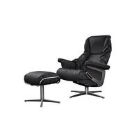 RELAXSESSEL MIT HOCKER MODO Schwarz Leder - Silberfarben/Schwarz, Leder/Metall (81/98/90cm) - KAWOLA
