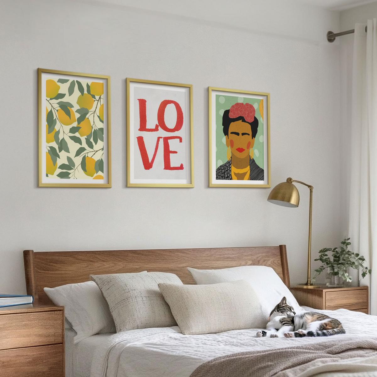 BILDER SET 3er Set - 40x60 cm Goldrahmen - Lemons LOVE Porträt von Frida - Goldfarben, Kunststoff (40/60cm) - TULUP