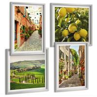 BILDER SET 4er Set - 50x50 cm & 40x60 cm Silberner Rahmen - Bezaubernde Straßen voller Zitronenblüten - Silberfarben, Kunststoff (50/50cm) - TULUP