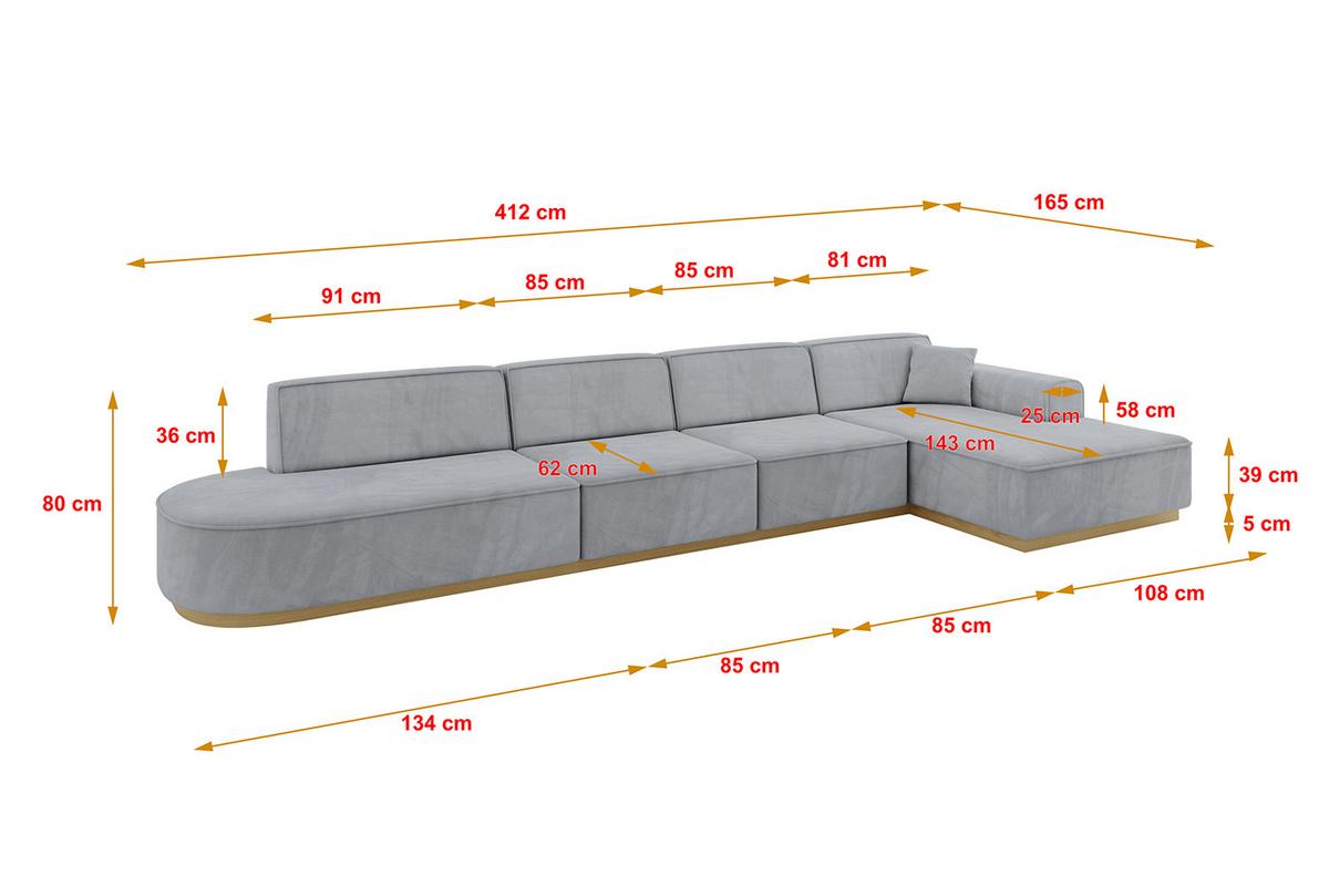 ECKSOFA Ottomane Rechts IREA-L3-v2 - 412x165x80 cm Grau - Titanfarben, Holzwerkstoff/Textil (412/165cm) - ALTDECOR