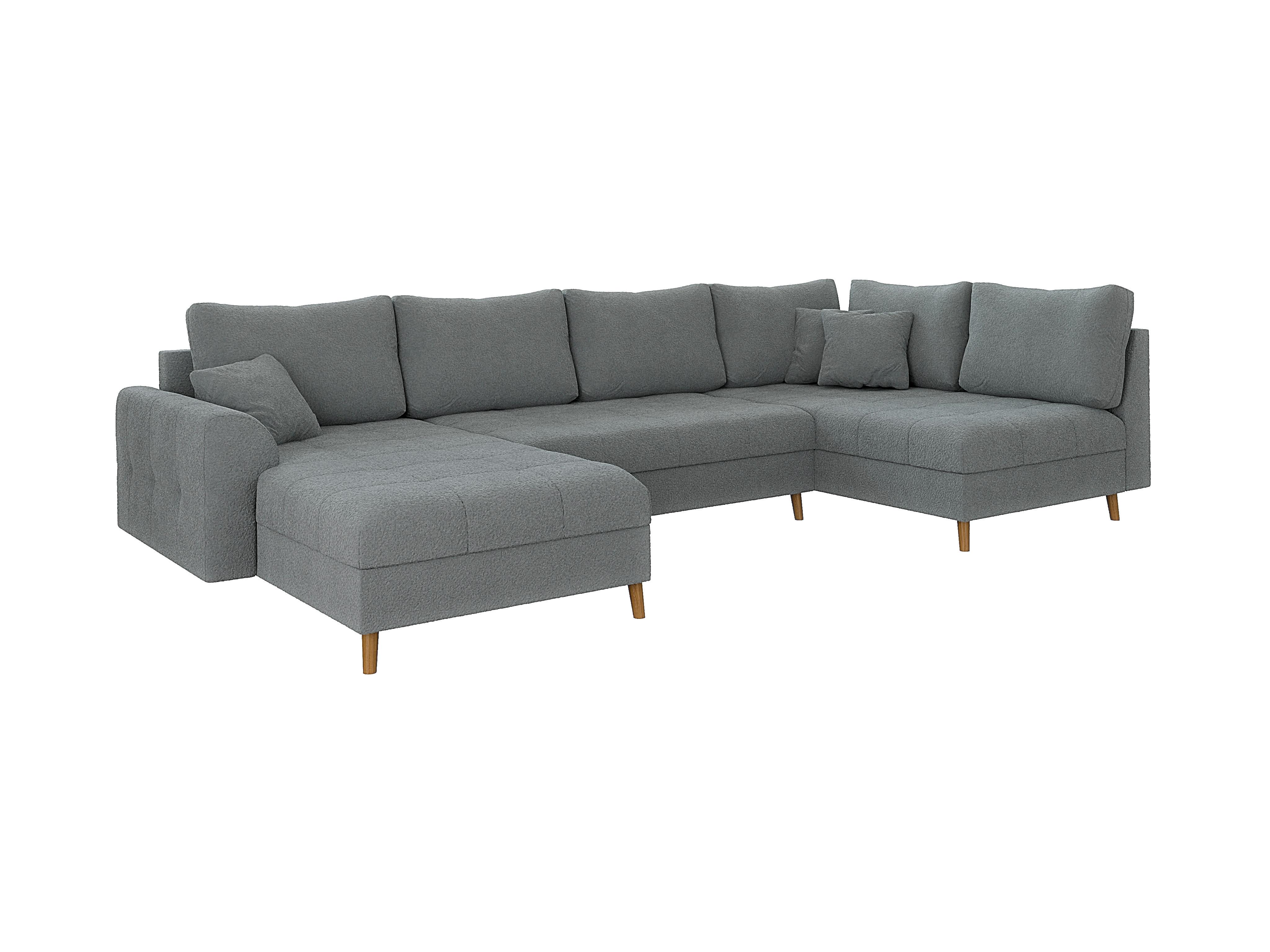 WOHNLANDSCHAFT Henrik Grau Boucle - Ottomane Links - Braun/Grau, Holz/Textil (310/81/161cm) - S-Style
