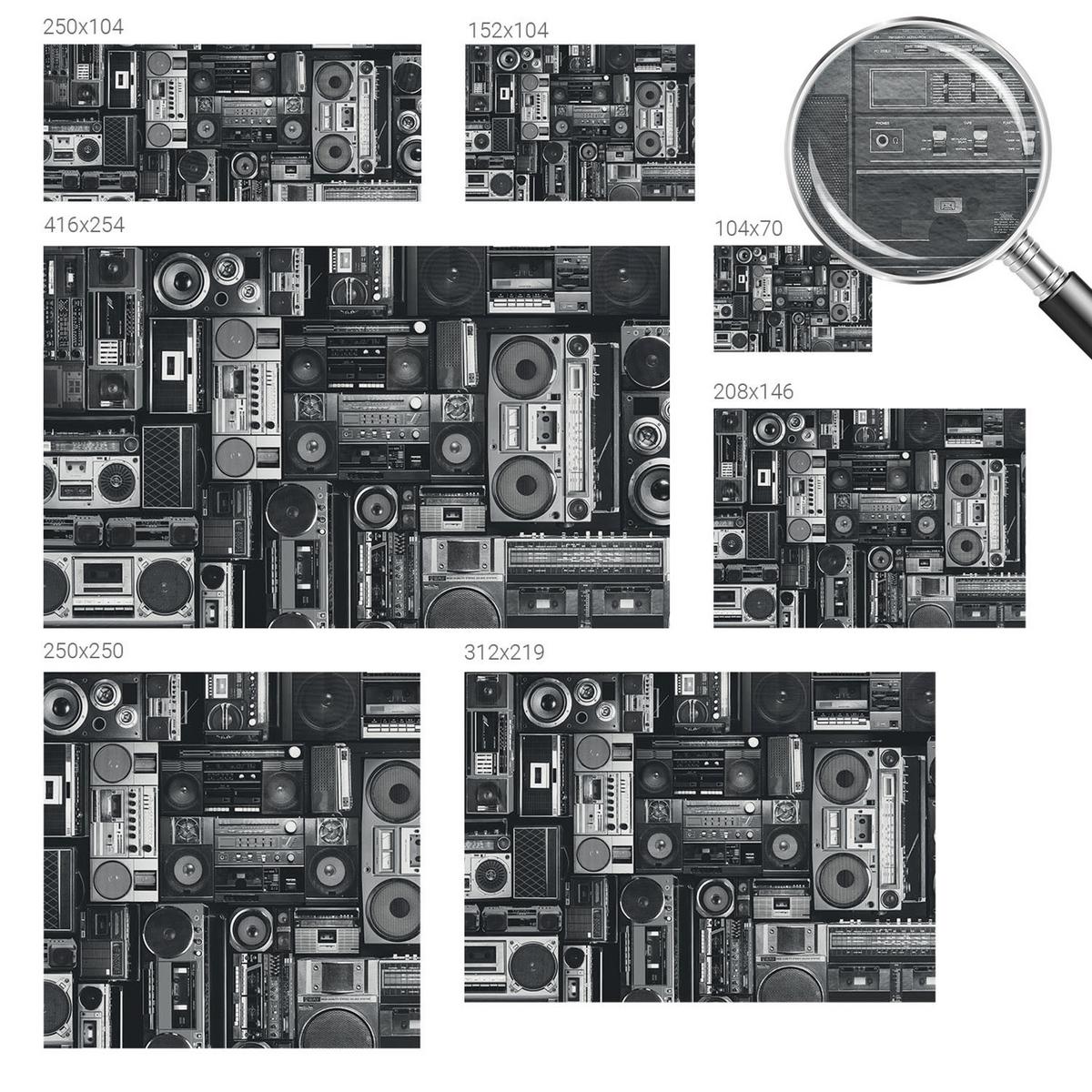 FOTOTAPETE 208x146 cm - Retro-Radio - Schwarz, Textil (208/146cm) - Wallfluent