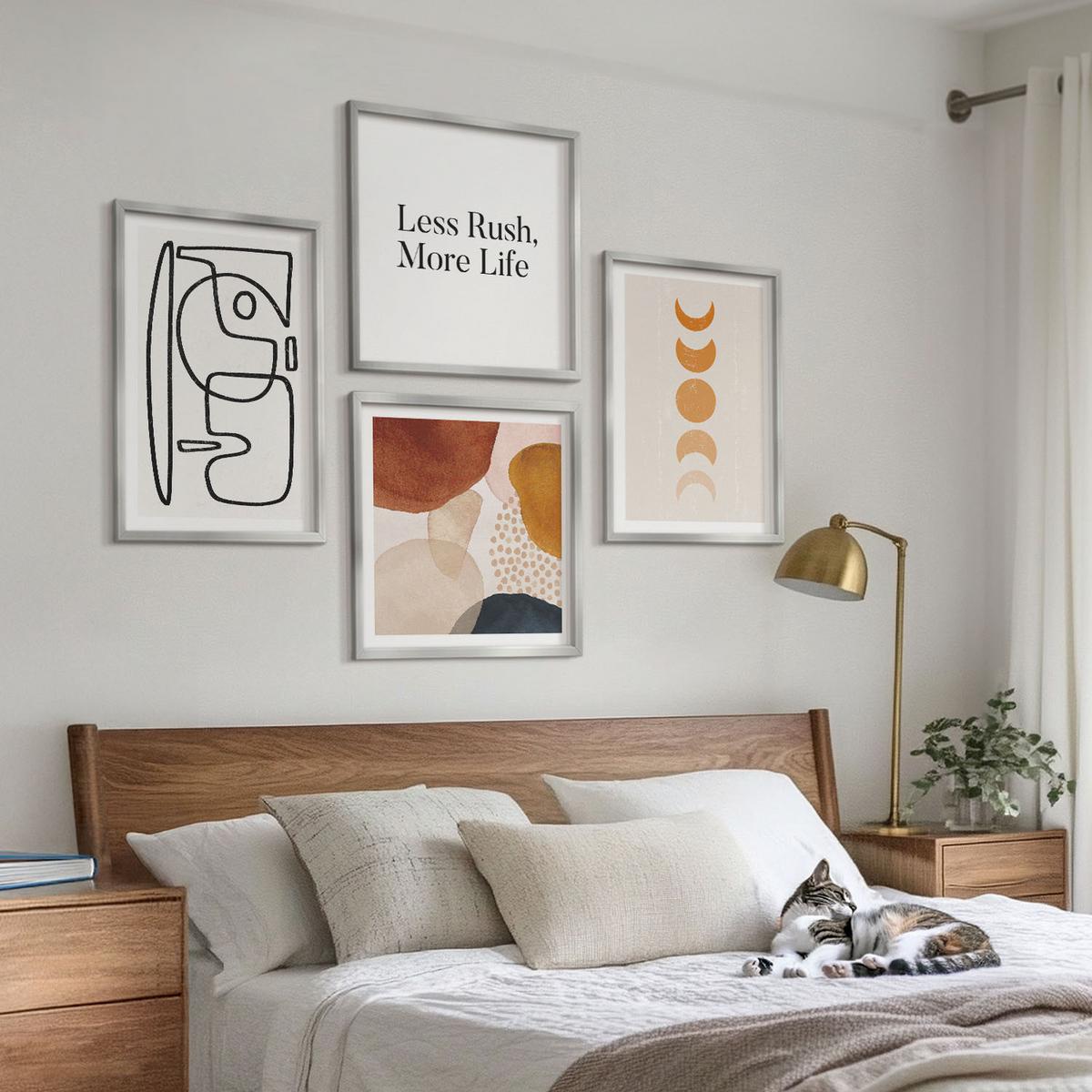 BILDER SET 4er Set - 50x50 cm & 40x60 cm Silberner Rahmen - Abstrakte Formen und Farben - Silberfarben, Kunststoff (50/50cm) - TULUP