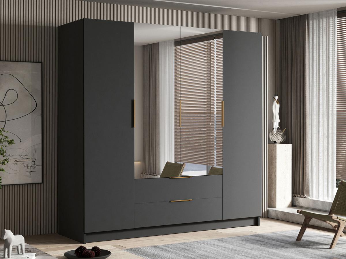 KLEIDERSCHRANK Sofia II - Goldfarben/Schwarz, Holzwerkstoff/Kunststoff (200/216/60cm) - MIRJAN24