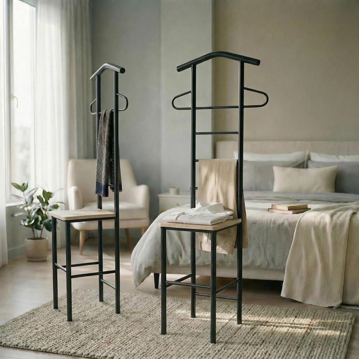 HERRENDIENER JIVO 2er-Set schwarz/Sonoma Eiche - Schwarz/Sonoma Eiche, Metall (53/121/47cm) - CARO-Möbel
