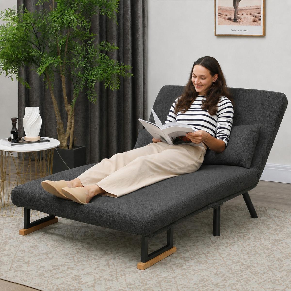 SCHLAFSOFA Stahl Polyester Dunkelgrau - Dunkelgrau/Beige, Holz/Textil (73/81/102cm) - HOMCOM