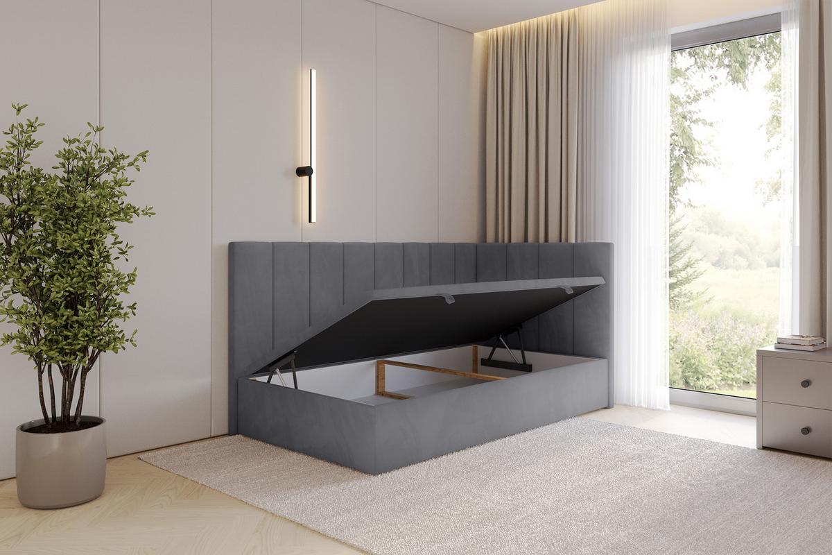 EINZELBETT Jugendbett mit Bettkasten Links, ohne Matratze - LOVY 80x200 Dunkelgrau - Dunkelgrau, Holzwerkstoff/Textil (80/200cm) - ALTDECOR