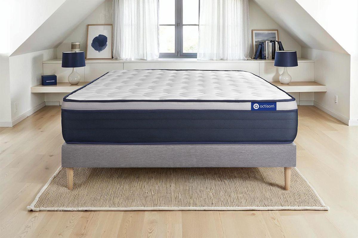 BETT Actiflex max Taschenfederkern und Memory-Schaum 80 x 200 cm h3 - Kit Bettgestell Grau - Beige/Grau, Karton/Holz (80/200cm) - ACTISOM